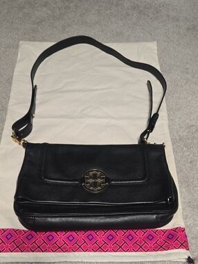 Tory Burch Black Leather Crossbody with Gold Logo Medallion